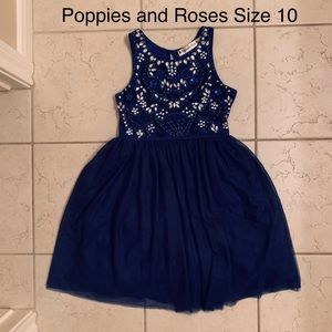 POPPIES AND ROSES Navy Sequined Dress (Size 10)